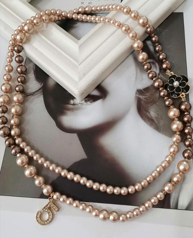 

Layerd Choker Pearl Necklace for Women Camellia Lip No.5 Pendant Tassel Collars Necklace Jewelry Crystal