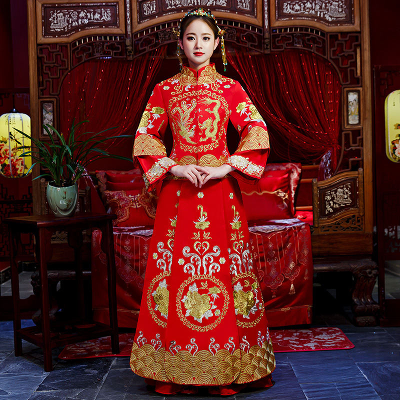 

Chinese Embroidery Cheongsam Qipao Dresses Xiuhe Chinese Womens Overseas Style Bride Embroidery Cheongsam