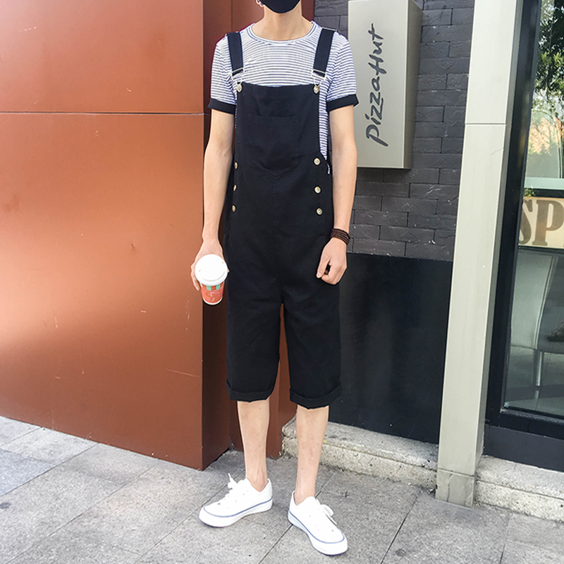 

New 2017 men' clothing Fashion Hair Stylist Siamese pants seven pairs of pants Overalls Bib costumes, Black