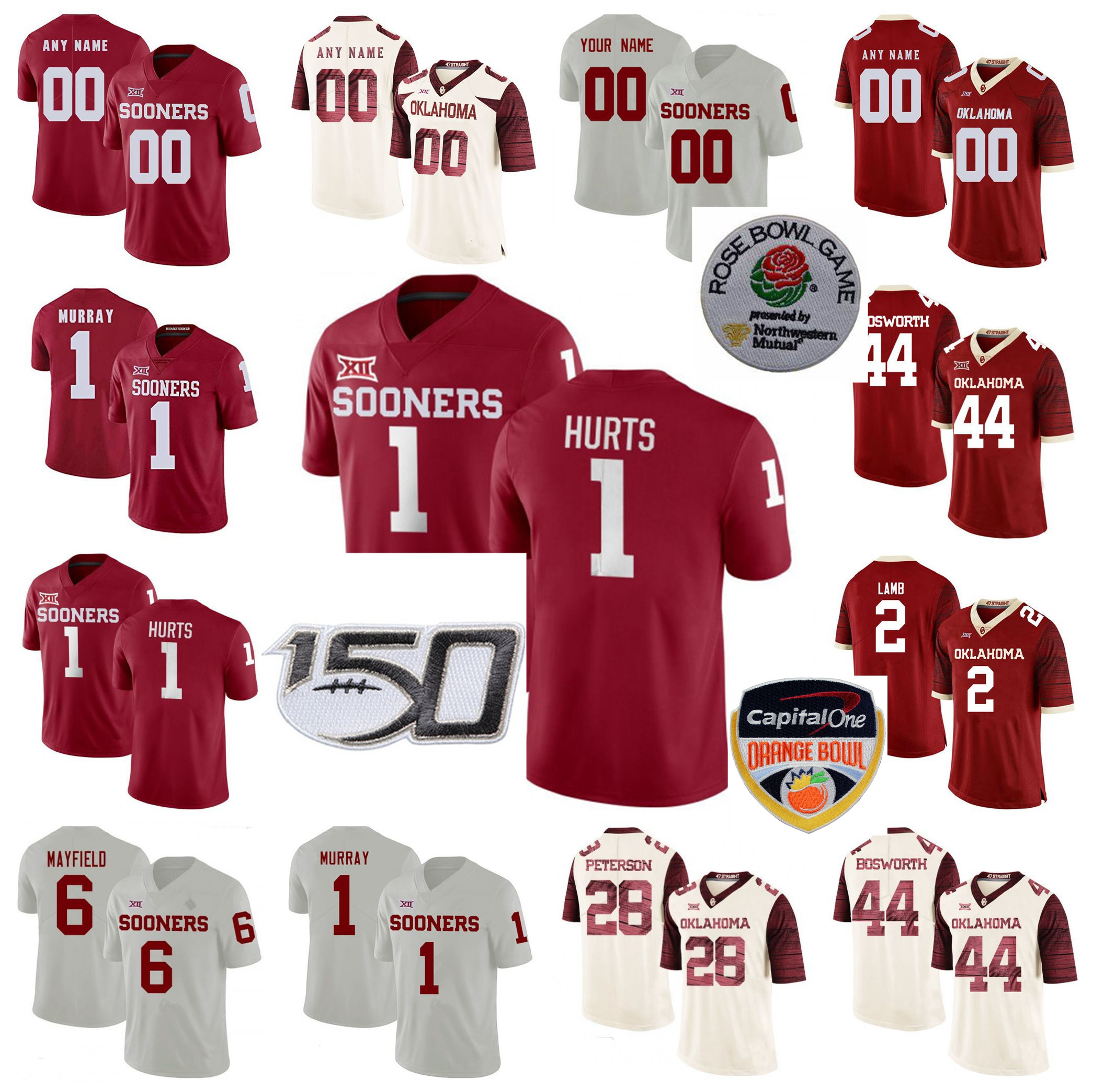 

Oklahoma Sooners Jerseys Jalen Hurts Jersey Kyler Murray Baker Mayfield Adrian Peterson Brian Bosworth NCAA Football Jerseys Custom Stitched, Men's red