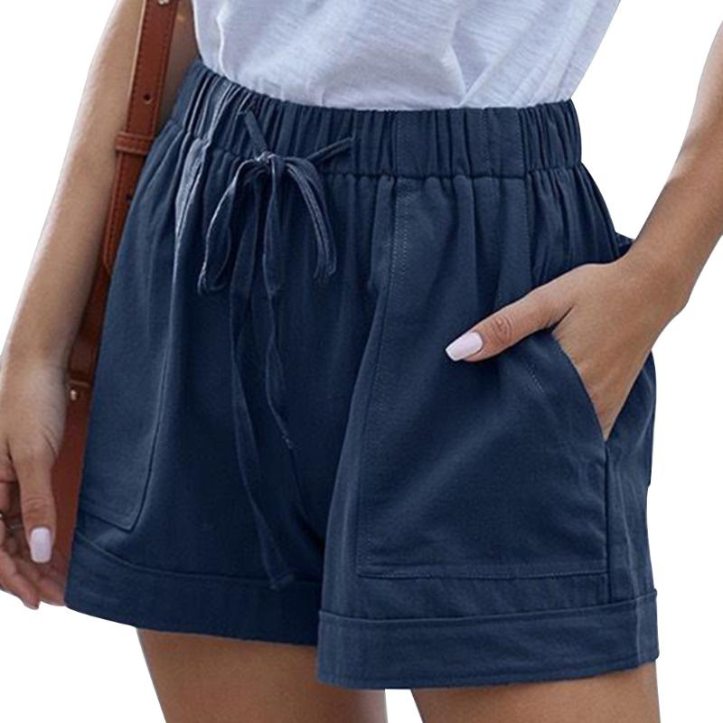 

Workout Polyester Drawstring Women Shorts Elastic Waist Wide Leg Loose Fashion With Pockets Beach Summer Casual Solid Streetwear, Black