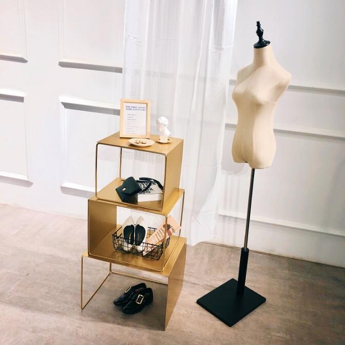 Living room tea table clothing store running water tables window platform display table high and low table display rack metal props-image-515049816
