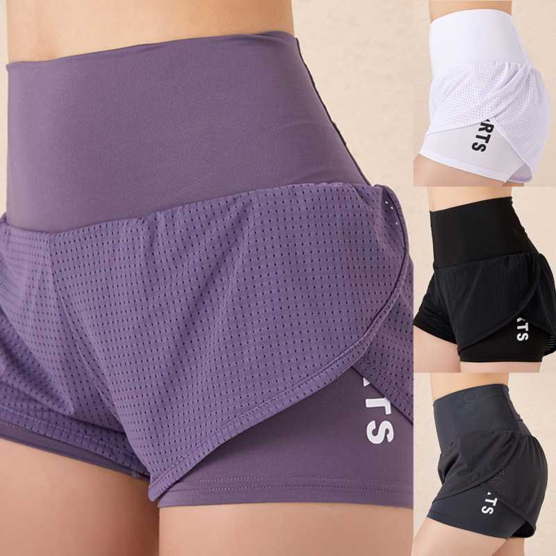 

Women Mesh Yoga Shorts Summer High Waist Running Shorts Quick Dry Gym Loose Wide Leg Fitness Gym Clothing, Black