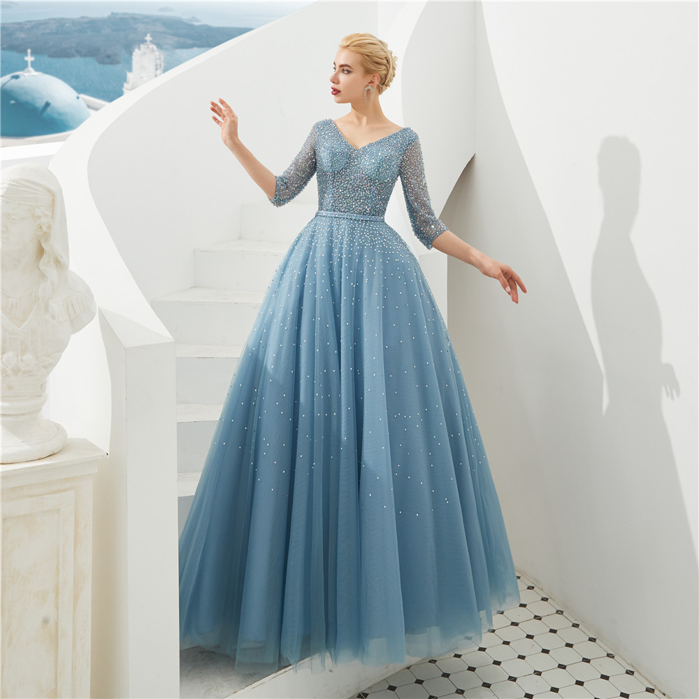 

2019 New Sexy V-Neck 1/2 Sleeve Beading Ball Gown Quinceanera Dresses Lace Up Sweet 16 Dresses Debutante 15 Year Formal Party Dress BQ213, Same as picture