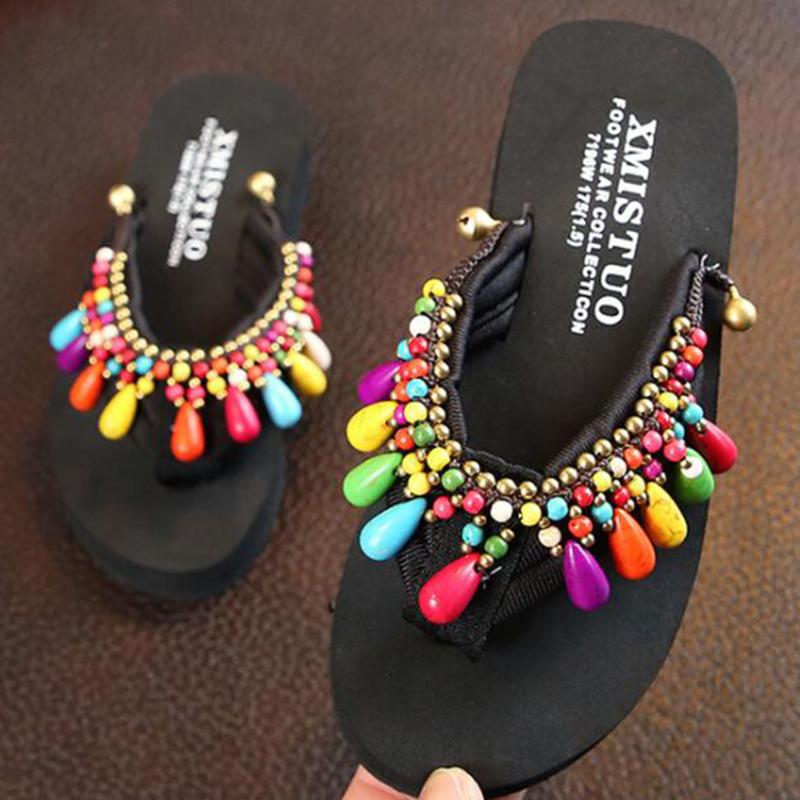 

New Summer indoor non-slip children's flip-flops girls fashion beach shoes pinch sandals female Beaded slippers women sh251