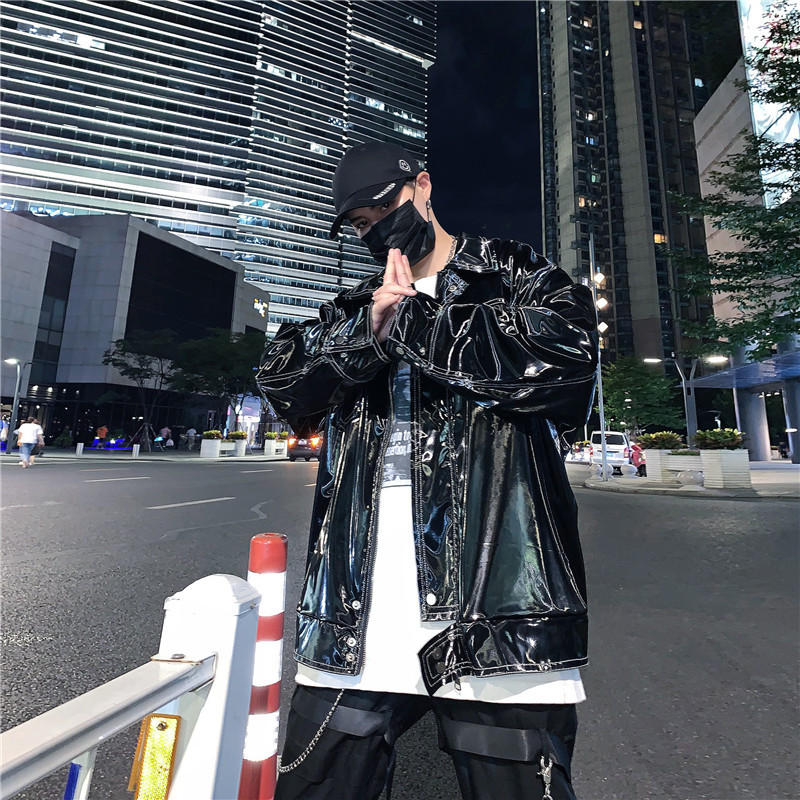 

2019 Autumn And Winter New Korean Version Of The Retro Cool Matte Bright Black PU Leather Nightclub Trend Loose Casual Jacket