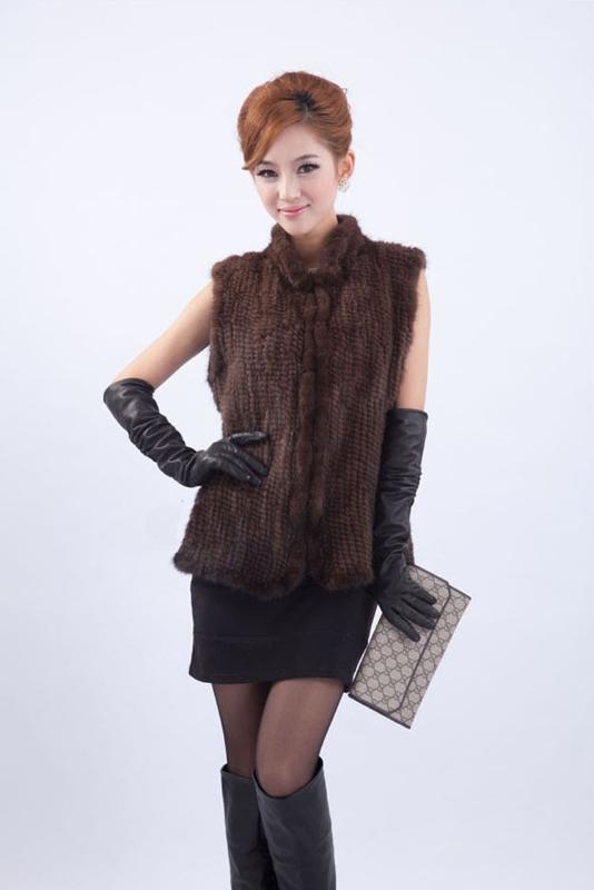 

New arrivals genuine real natural vest women knitted gilet jacket winter waistcoats, Brown