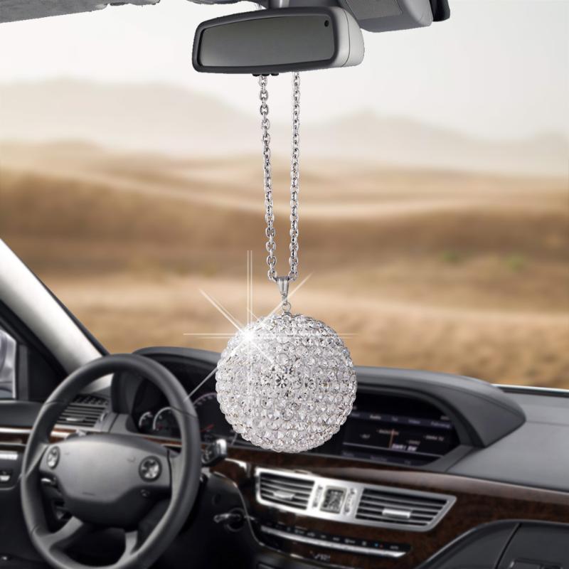 

Large Size Bling Bling Diamond Crystal Ball Car Pendant Creative Auto Decoration Car Rear View Mirror Ornament Hanging Ornaments