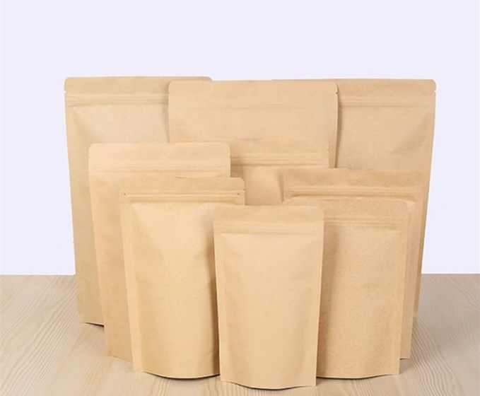 Brown Craft Paper Sachets zip lock FOIL Doublure stand up Bags Heat Seal