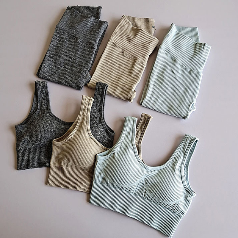 

2 pcs Seamless Yoga Set Sports Bra and Leggings Women Gym Set Clothes Workout Fitness Sportswear Fitness Sports Suit Tracksuits, Gray