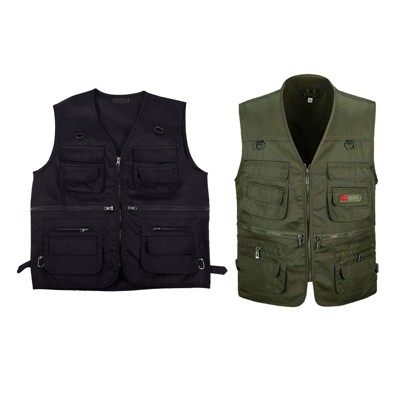 

2 Pcs Men's Fishing Vest with Multi-Pocket Zip for Photography / Hunting / Travel Outdoor Sport XL - Black & Army Green, Other
