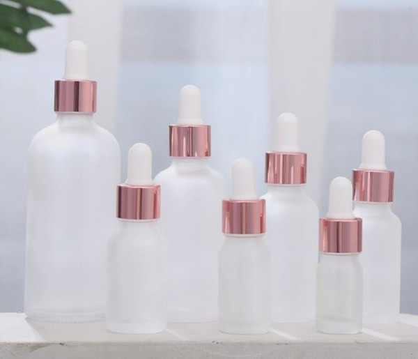 

30ml 50ml 100ml glass frosted dropper bottle clear matte perfume essential oil vape e liquid bottle with rose gold cap