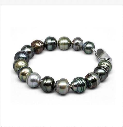 NEW GENUINE 9-10MM TAHITIAN BLACK PEARL BRACELET 7.5/'/'
