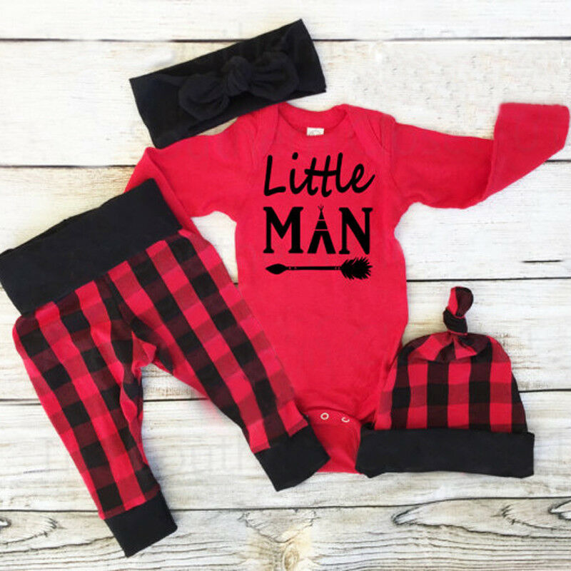 

3pcs Newborn Baby Boy Romper Jumpsuit Tops +Long Pants + Hat Outfits Clothes Set, Black