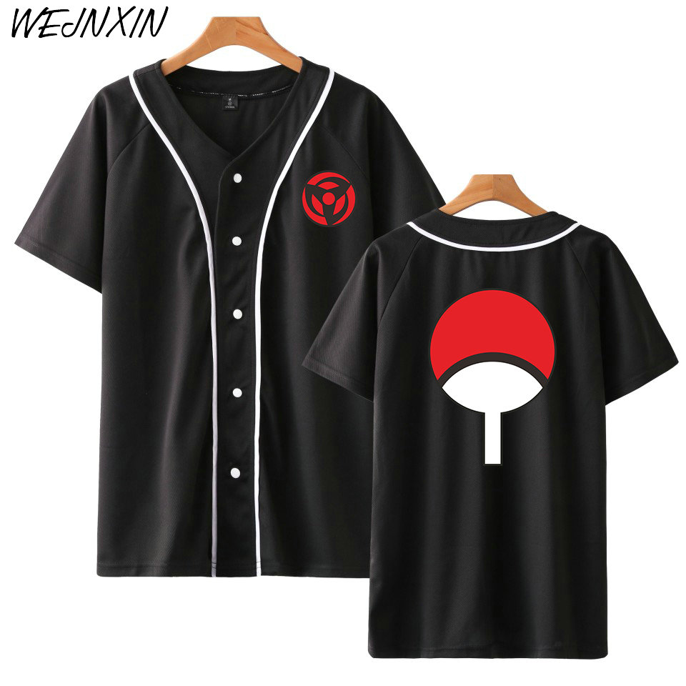 

New Arrival Anime Baseball Shirt Naruto Uchiha Clan Badge Print Short Sleeve Jacket High Quality Hip Hop Streetwear, White;black