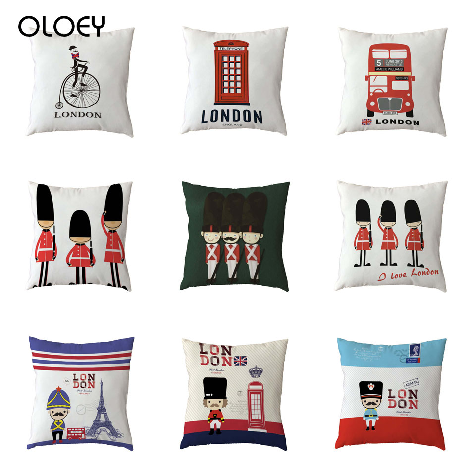 I LOVE UK London Bus Soldier Map Linen Pillow Case Cotton Cushion Cover 2 SIZES