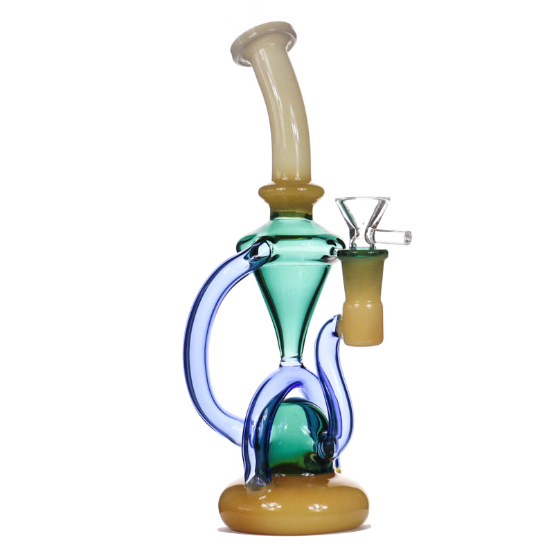 

9" colorful bong multi way recycles downstemless green purple yellow 14mm joint dab rigs oil rig glass bongs