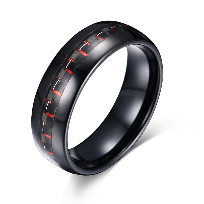 

Cluster Rings Men Ring Jewelry Black Tungsten Carbon Fiber Inlay For Wide 8mm Fit Comfort Red