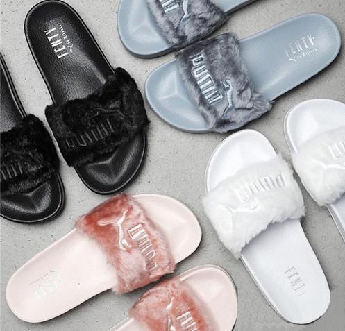 fenty fur slides grey