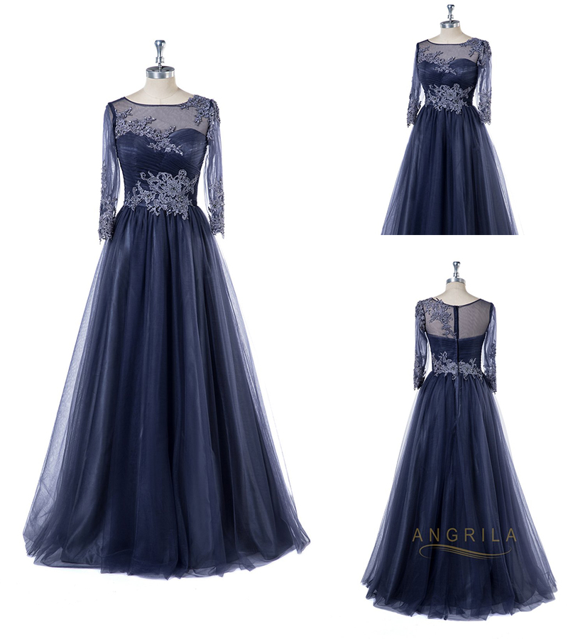 

Plus Size Angrila A Line Mother of The Bride Dresses Jewel Half Sleeve Wedding Guest Dress Lace Sequins Floor Length Evening Gown