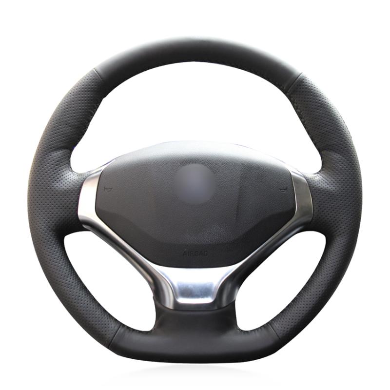 

Hand Sew Black Genuine Leather Car Steering Wheel Cover for 3008 2013 2014 2015