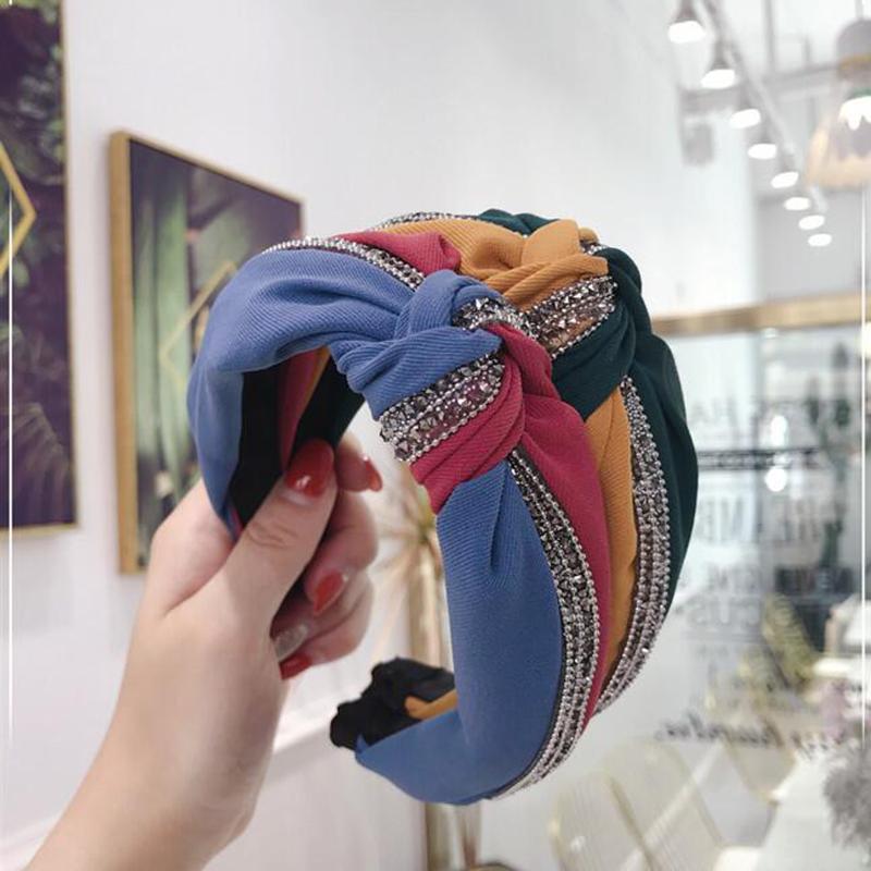 

New Fashion Hairband Women Candy Color Patchwork Headband Shiny Rhinestone Hair Accessories Adult Vintage Casual Hair Hoop