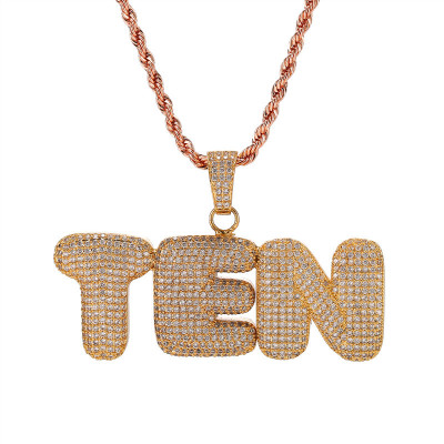 

A-Z 0-9 Custom Name Bubble Letters Necklaces & Pendant Charm For Gold Silver Gold Rose Color Cubic Zircon Rope Chain Hip Hop Jewelry Gifts