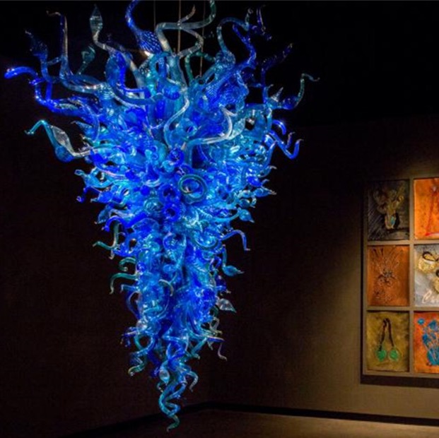 

China Supplier Large Blue Murano Glass Chandelier Light Modern Wholesale LED Hand Blown Glass Luxury Crystal Chandelier Lamp