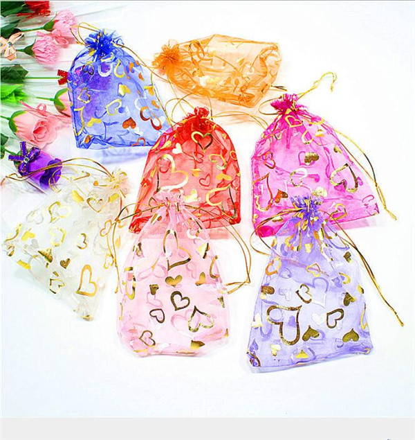 

Christmas Gift Jewelry Bags Organza Satin Candy Bag Toys bag 11 colors Heart Jewelry Pouches Wedding Party Packaging bags