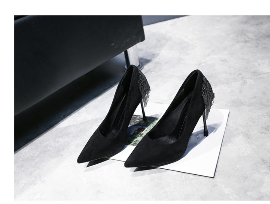 

2020 Spring and Autumn with New style fashion High heel fine heel pointed end Suede Women's shoes@MQWBH722, Black