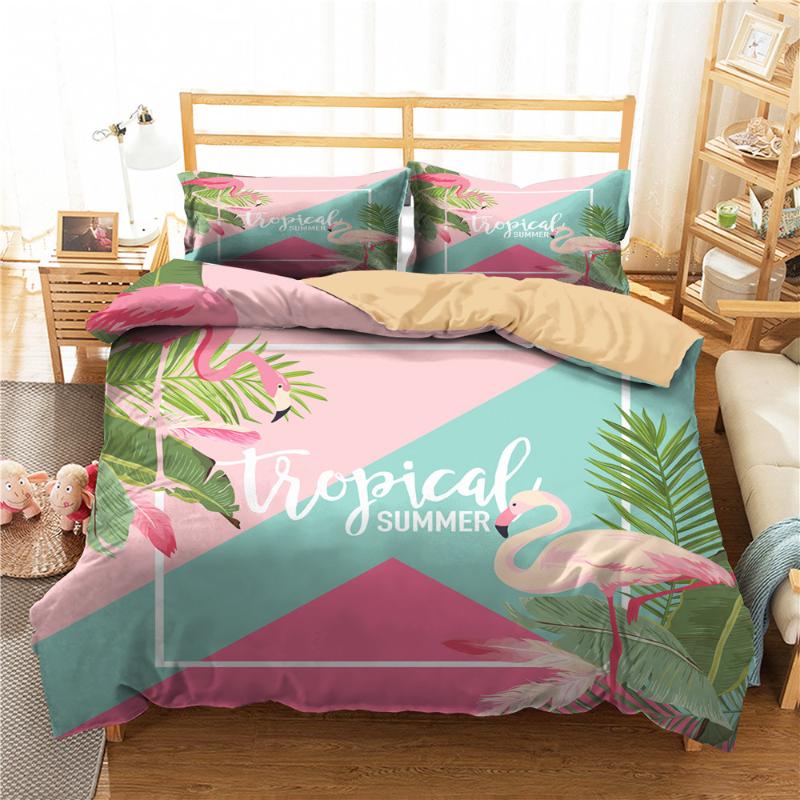 

King Size Bedding Set 3D Pink Flamingo Printed Home Textile with Pillowcases Duvet Cover Double Single Size