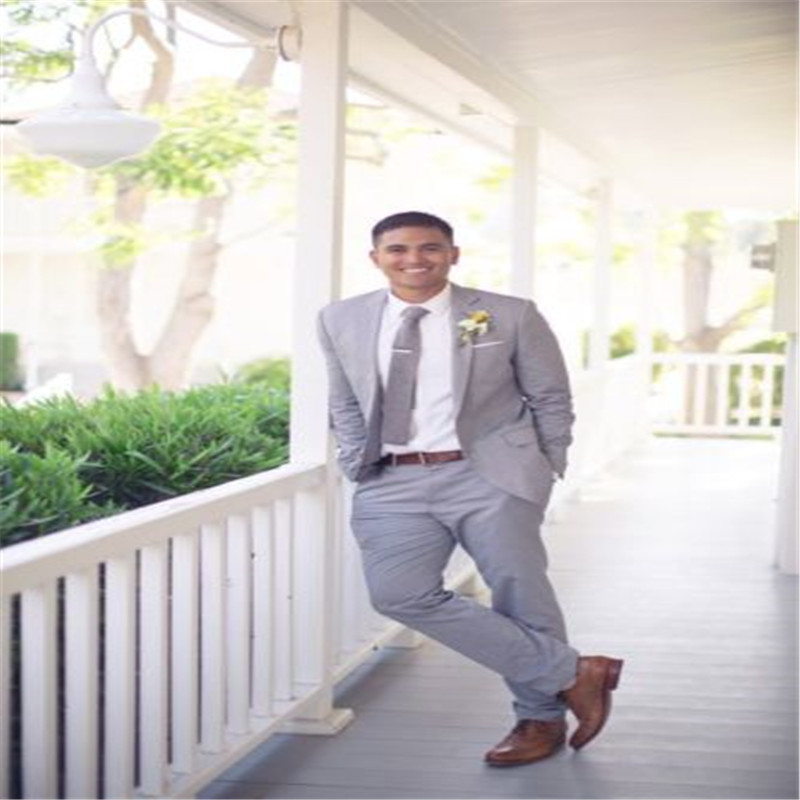 

Fashion Terno Masculino Bespoke Tuxedos Light Gray Notch Lapel Men Suits Formal Party Prom Wedding Blazer Suits(Jacket+Pant+Tie), Picture style1