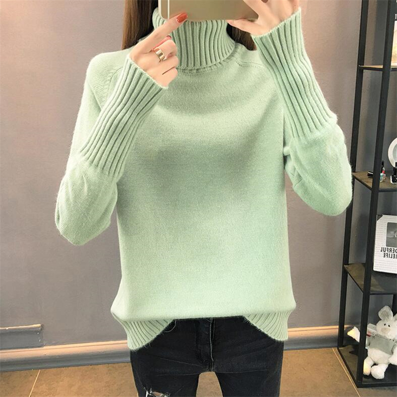 

2020 Autumn Winter Knitted Sweater Women Pullover Korean Fashion Turtleneck Sweaters Women Tops Loose Long Sleeve Jumpers H347, Beige