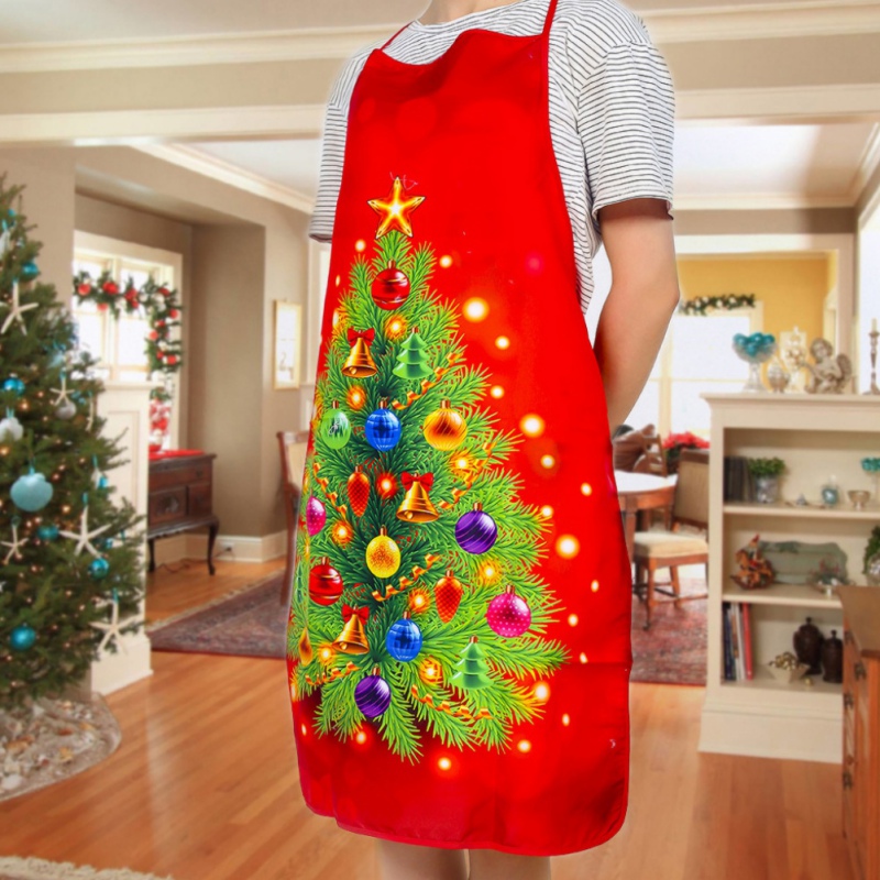 

Christmas Apron Christmas Brief Fabric Bib Apronfor Tree Deer Snowman Printing Kitchen Baking Cooking Ornaments