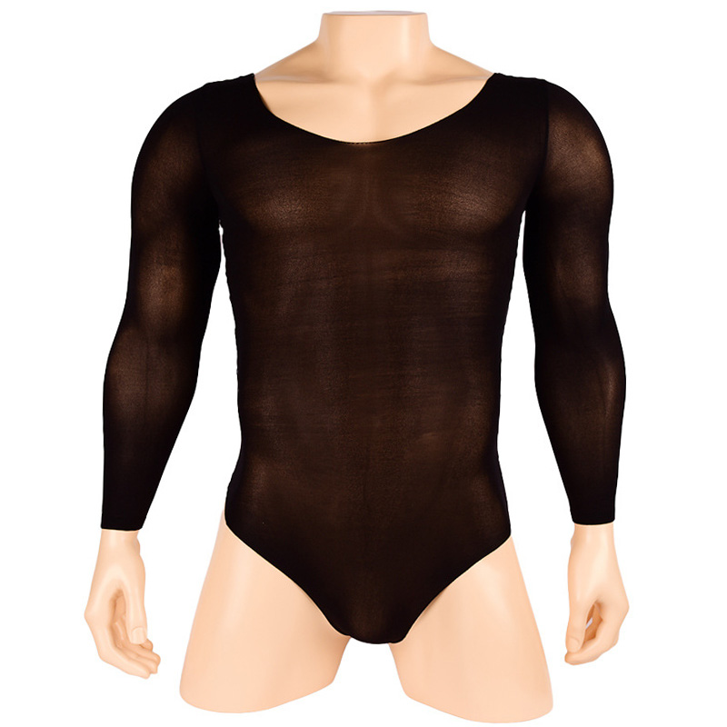 High Quality Men bodystocking Super shiny Long Sleeve Sheath Closed OP Bodysuit