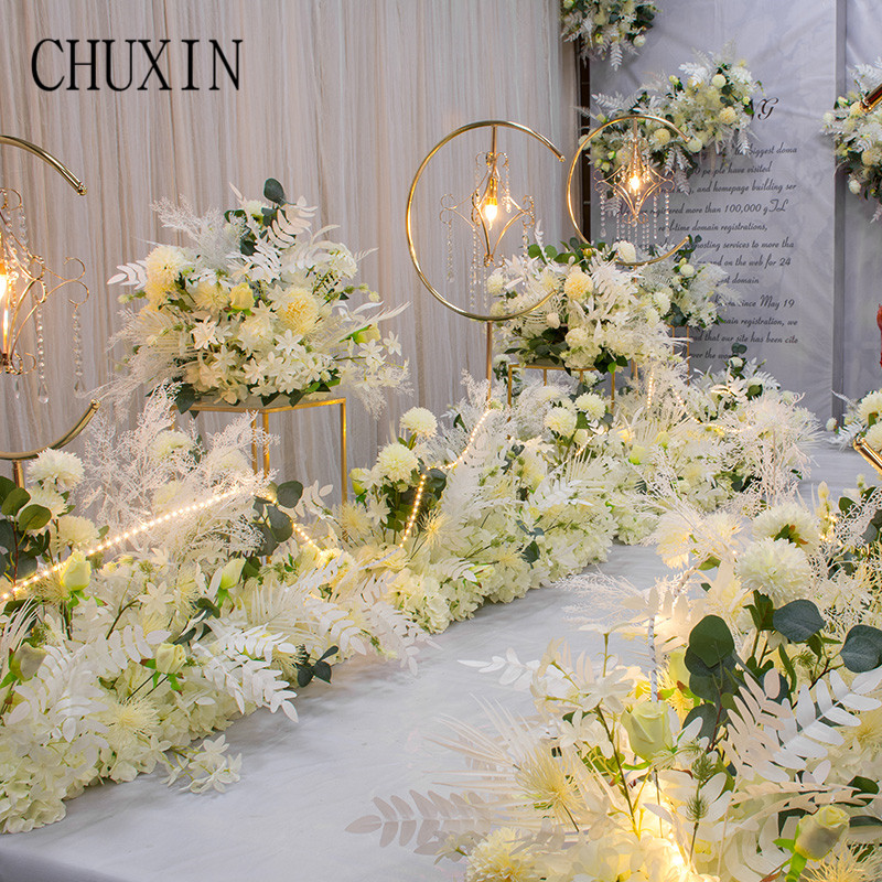 

Aesthetic New Korean Artificial wedding flower row stage T stage flower art road lead wedding welcome area display scene layout, Sky blue
