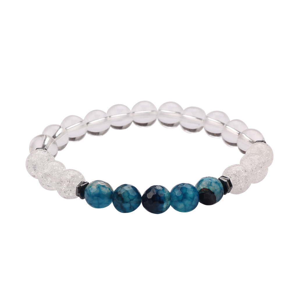 Fashion Elastic Chakra White Crystal Beads Strands Natural Blue Faceted Stone Bracelet for Wholesale-image-438029452