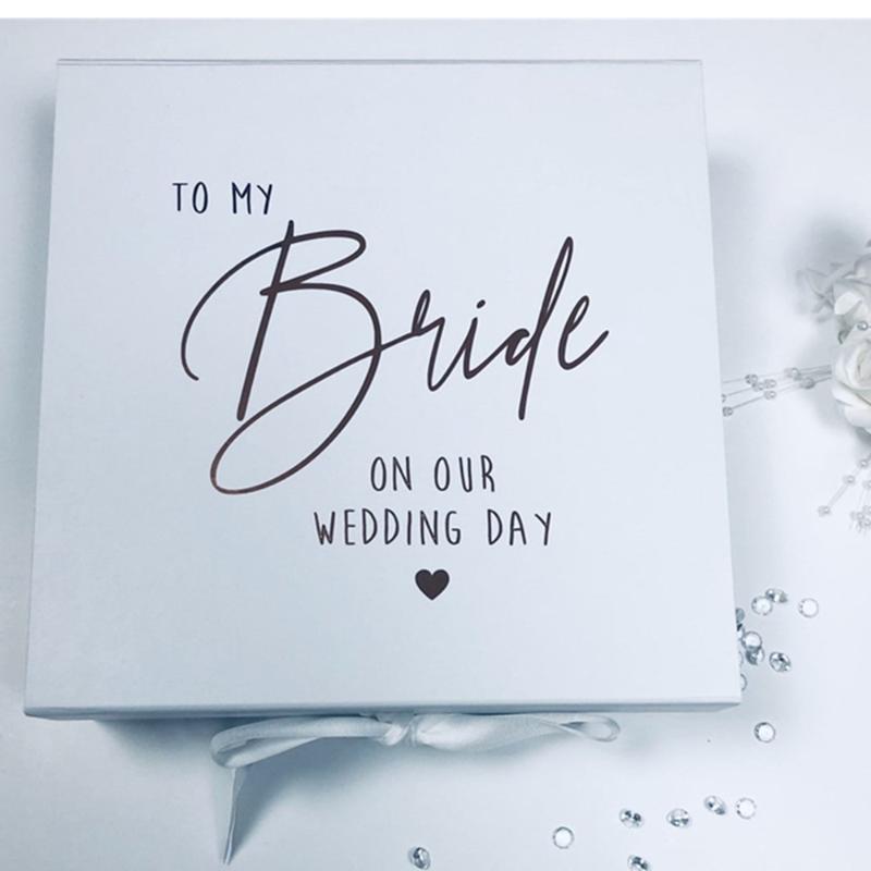 

Bride on our Wedding Day gift box, rose gold bride thank you box,navy blue wedding day present for bride, to be gift box