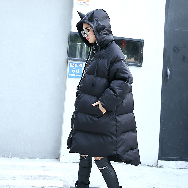 

Johnature 2018 Winter New Women Parkas Solid Color Zipper Fashion Coats Loose Women Cloths Kawaii Hooded Streetwear Parkas Coats, Black