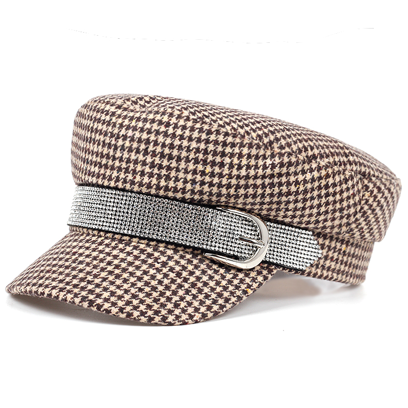 

2019 new houndstooth texture beret autumn and winter models outdoor windproof cap ladies wild beret high quality hat, Black