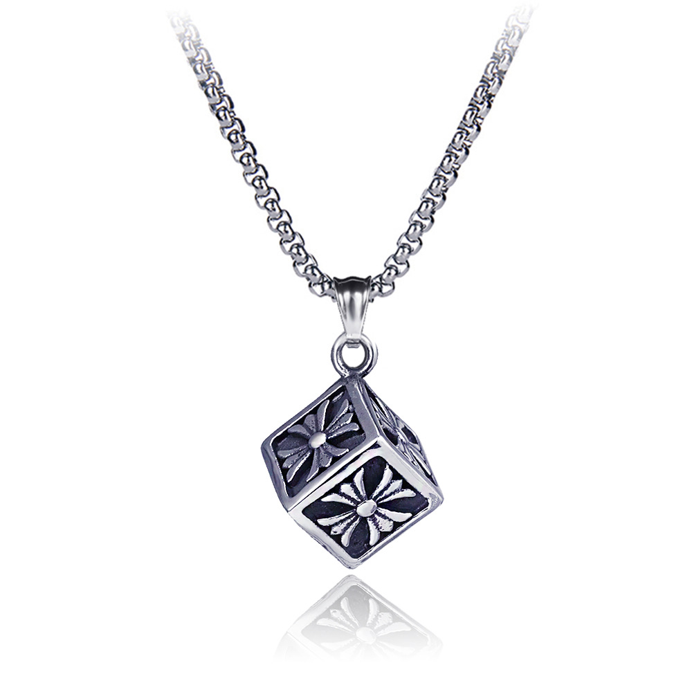 

Punk Silver Stainless Steel Cross Chrom&Hearts Cube Pendant Necklace Personality Titanium Steels Rock Retro Styles Necklaces Fashion Jewelry