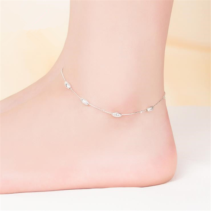 

KOFSAC Summer New 925 Sterling Silver Chain Anklets For Women Beach Party Fashion Olive Beads Ankle Bracelet Foot Jewelry Gifts