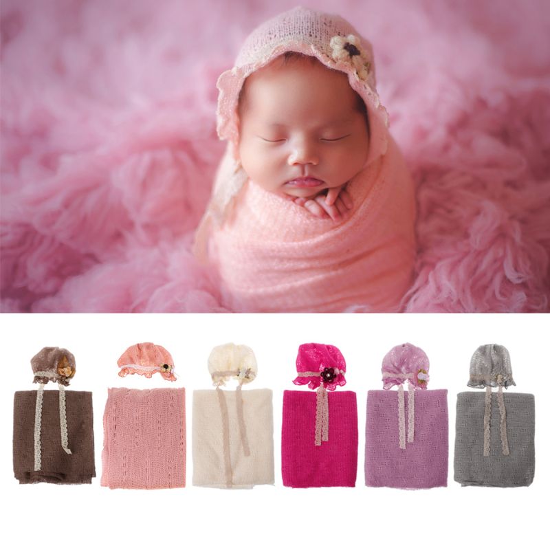 

Newborn Photography Props Baby Crochet Costume Photo Hat Stretch Blanket Set