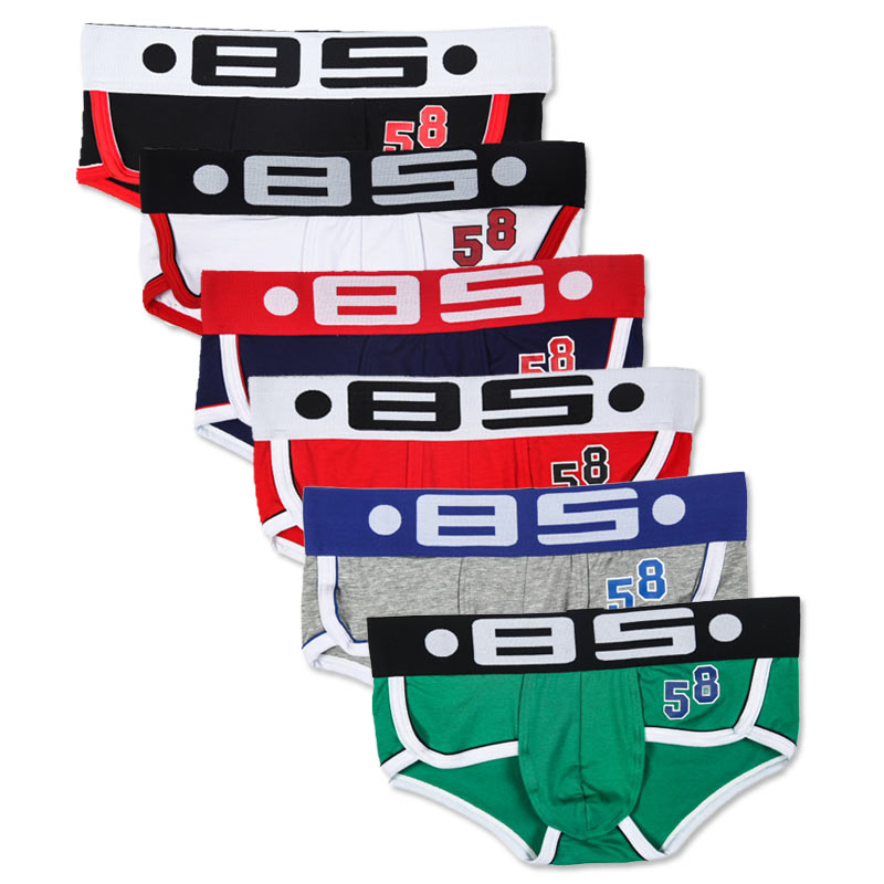 

BS Sexy Men Underwear Briefs Cotton Soft Mens Underpants Cueca Male Panties Breathable Slip Briefs Underwear 6Pcs Lot, Black