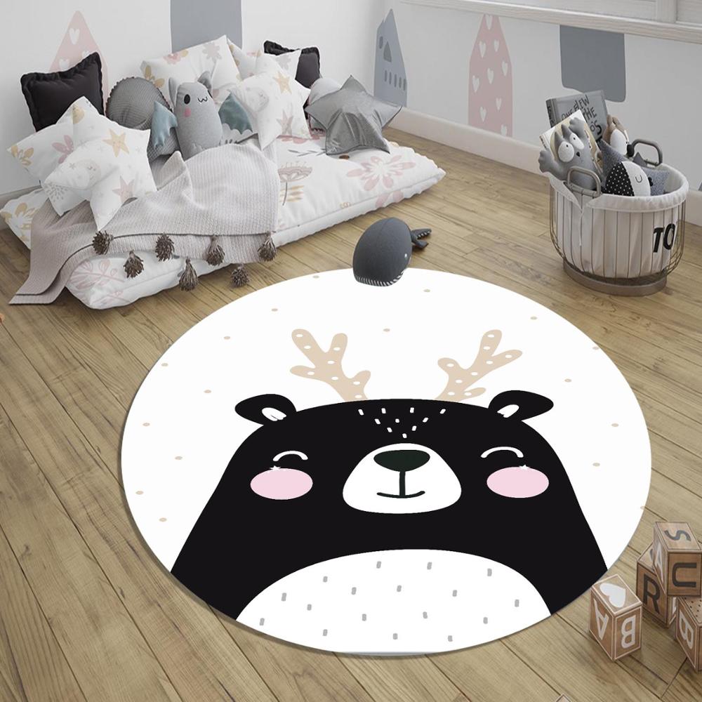 

Else Black White Pink Deer 3d Pattern Print Anti Slip Back Round Carpets Area Round Rug For Kids Baby Children Room, As pic
