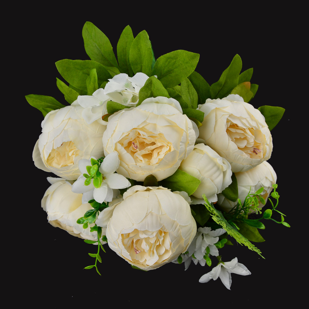 

5pcs/lot 13 Heads White/Pink/Champagne Silk Cloth Peony Plastic Artificial Flowers Bouquet For Wedding Events Ceremony Decor