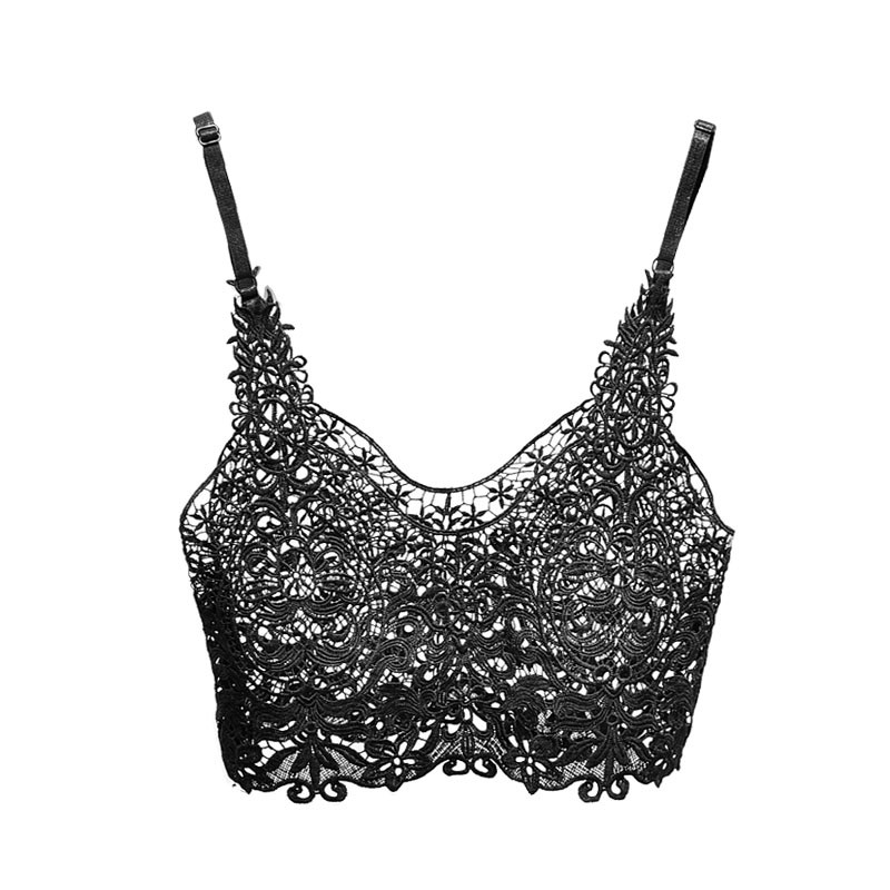 

Women Casual Sleeveless Shirt Top Vest Female Embroidery Hook Flower Tank Top Hollow Out Camis Black White Crop
