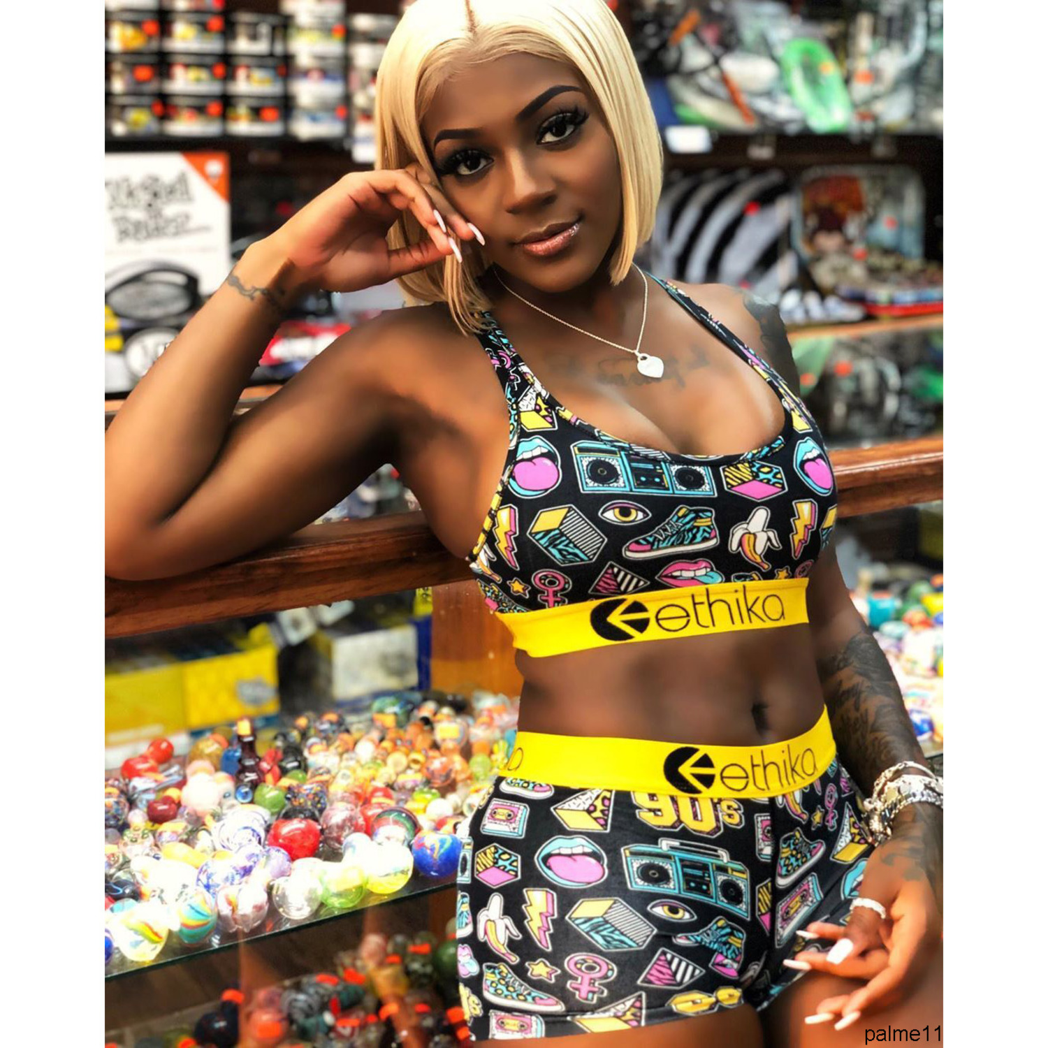 

Ethika Women' Tracksuits Swimsuit suit 2 piece set underwear Crop Top Vest+Swim Shorts Trunks Boxers Tracksuit Patchwork Camo Swimwear bikini, Black