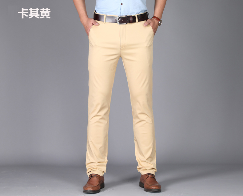 

Spring men fashion straight style basic design thin casual pants male trendy color stretch cotton bottom trousers, Black