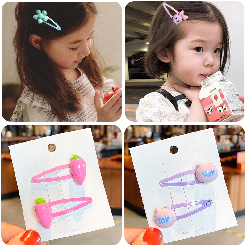 

2 Pcs/Set Children Cute Colors Carrot Duck Flower Ornament Hair Clips Girls Lovely Hollow Hairpins Kids Sweet Hair Accessories, Carrot-2 pcs
